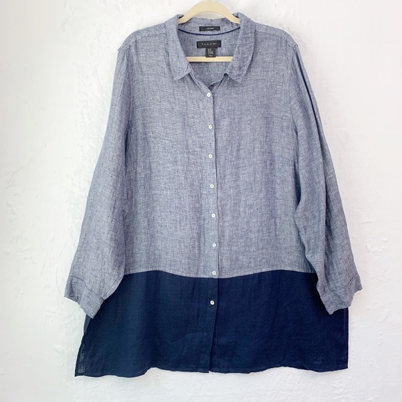 Tahari Tops - Tahari 100% Linen Long Sleeve Colorblock Oversized Button Down Sz 2X